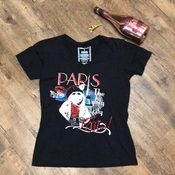 Disney Tops - [Disney] Miss Piggy Paris Black T-shirt M